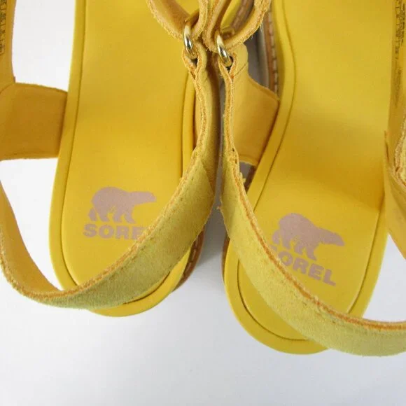 Sorel Womens Yellow White Joanie IV Y-Strap Leather Wedge Sandals Heels Size 8 - Picture 5 of 9